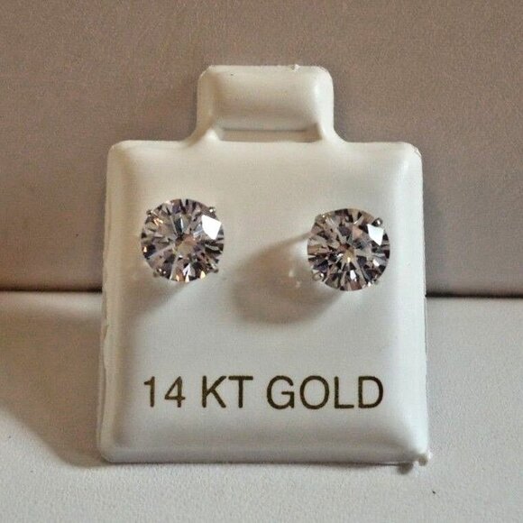 1 CARATS ROUND SIMULATED DIAMOND STUD EARRINGS 14K SOLID WHITE GOLD - Picture 2 of 7